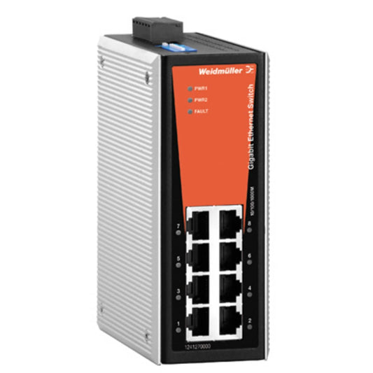 Weidmüller IE‑SW‑VL08‑8GT – 8-poorts Gigabit Ethernet Switch | DIN-Rail | IP30