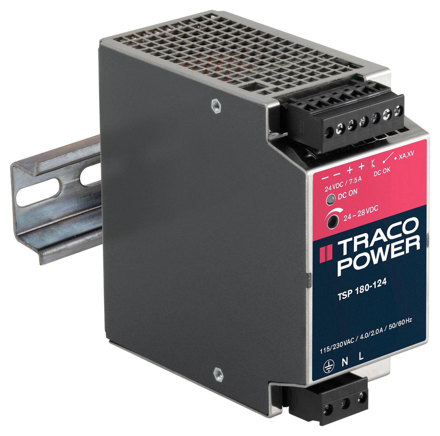 Traco Power TSP 180‑124WR – Industriële 180 W DIN‑Rail Voeding (24 V / Wide Input)